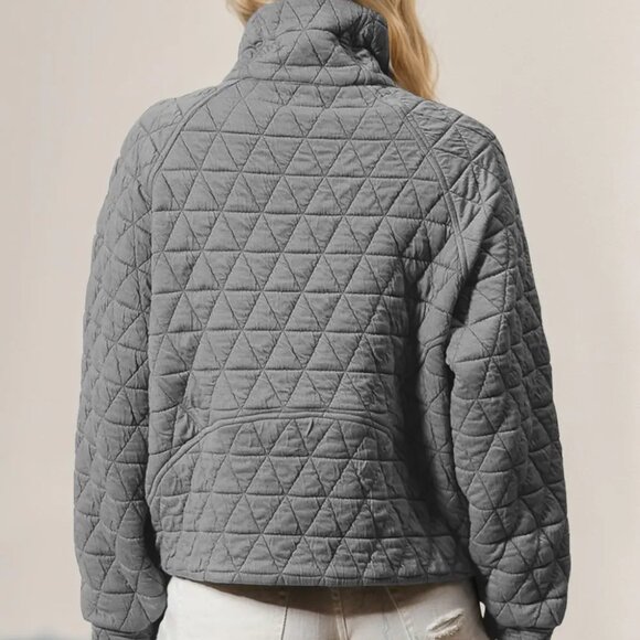 Double Take Half Zip Long Sleeve Quilted Sweatshirt with Pocket - Picture 4 of 4